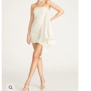 AMUR Ivory Strapless Satin Mini Dress w/ Pleated Ruffle | Size 4